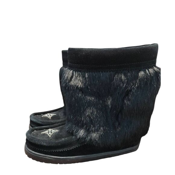 Manitoba Mukluks Black Fur Embroidered Waterproof Winter Boots womens size 7 - Picture 5 of 8